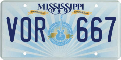 MS license plate VOR667