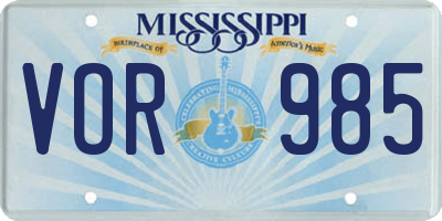 MS license plate VOR985