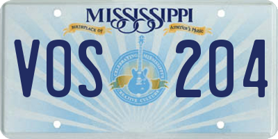 MS license plate VOS204