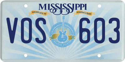 MS license plate VOS603