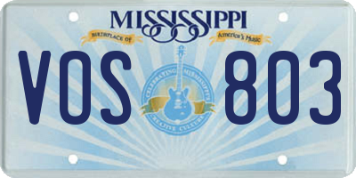 MS license plate VOS803