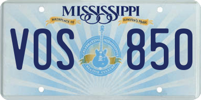 MS license plate VOS850