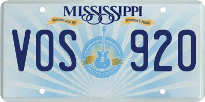 MS license plate VOS920