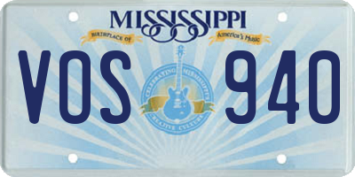 MS license plate VOS940