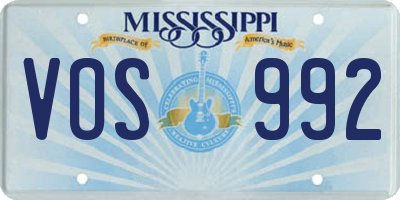 MS license plate VOS992