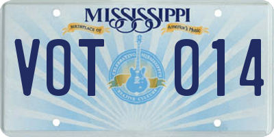MS license plate VOT014