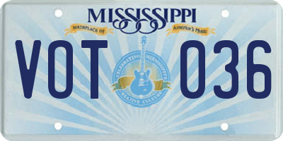 MS license plate VOT036