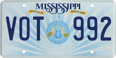 MS license plate VOT992