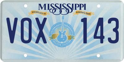MS license plate VOX143