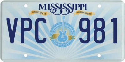 MS license plate VPC981