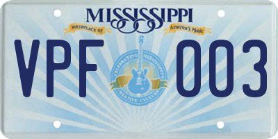 MS license plate VPF003