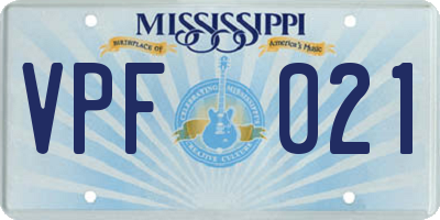 MS license plate VPF021