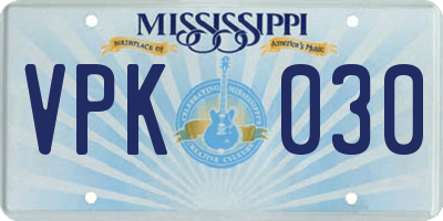 MS license plate VPK030