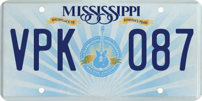 MS license plate VPK087
