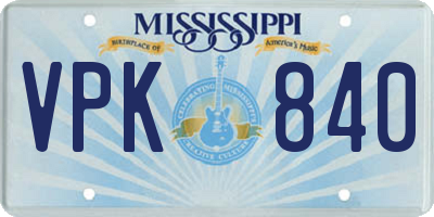 MS license plate VPK840