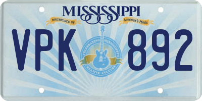MS license plate VPK892