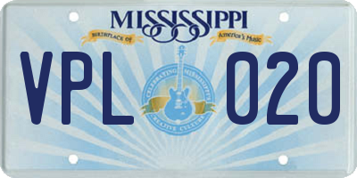 MS license plate VPL020