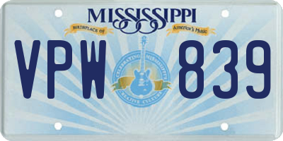 MS license plate VPW839