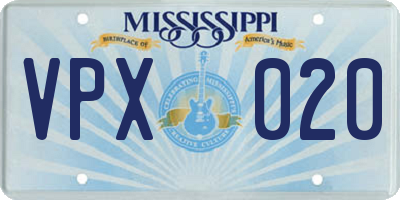 MS license plate VPX020