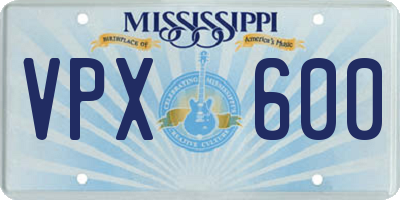 MS license plate VPX600