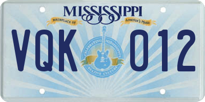 MS license plate VQK012