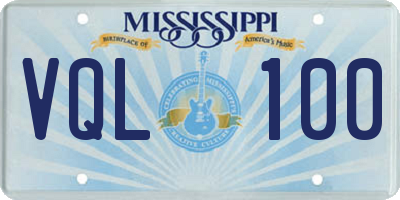 MS license plate VQL100