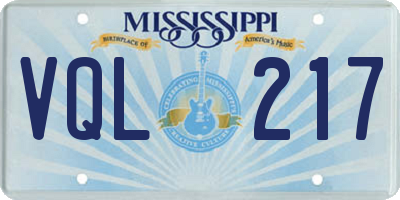 MS license plate VQL217