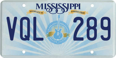 MS license plate VQL289