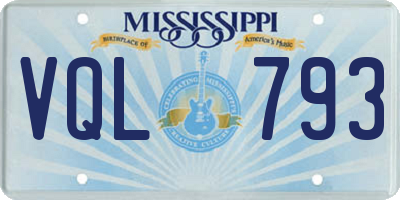 MS license plate VQL793