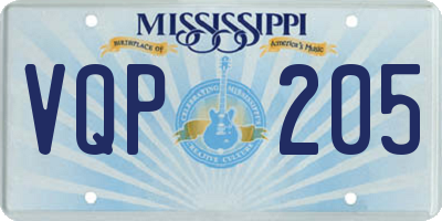 MS license plate VQP205