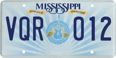 MS license plate VQR012