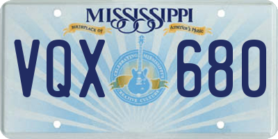 MS license plate VQX680