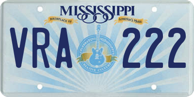 MS license plate VRA222