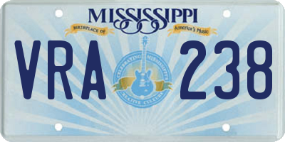MS license plate VRA238