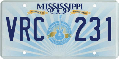 MS license plate VRC231