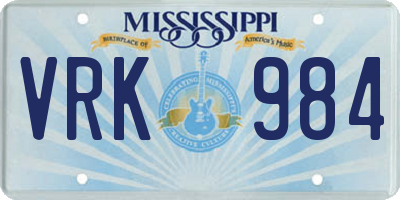 MS license plate VRK984