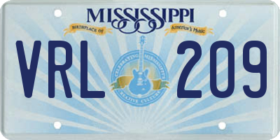 MS license plate VRL209