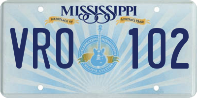MS license plate VRO102