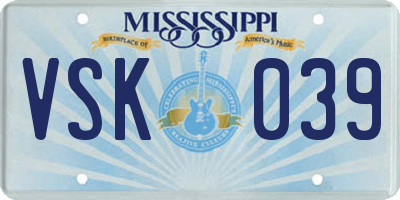 MS license plate VSK039