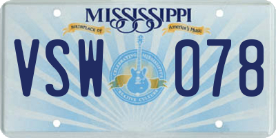 MS license plate VSW078