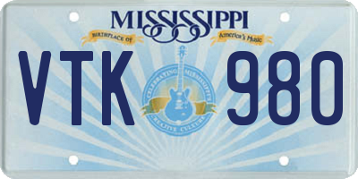 MS license plate VTK980