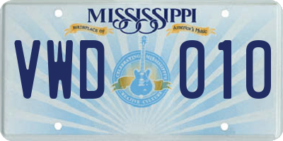 MS license plate VWD010
