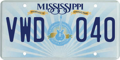MS license plate VWD040