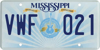 MS license plate VWF021