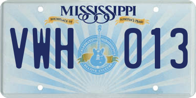 MS license plate VWH013