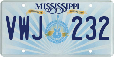 MS license plate VWJ232