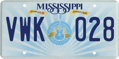 MS license plate VWK028