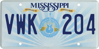 MS license plate VWK204