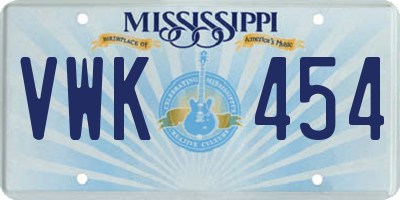MS license plate VWK454