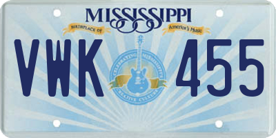 MS license plate VWK455